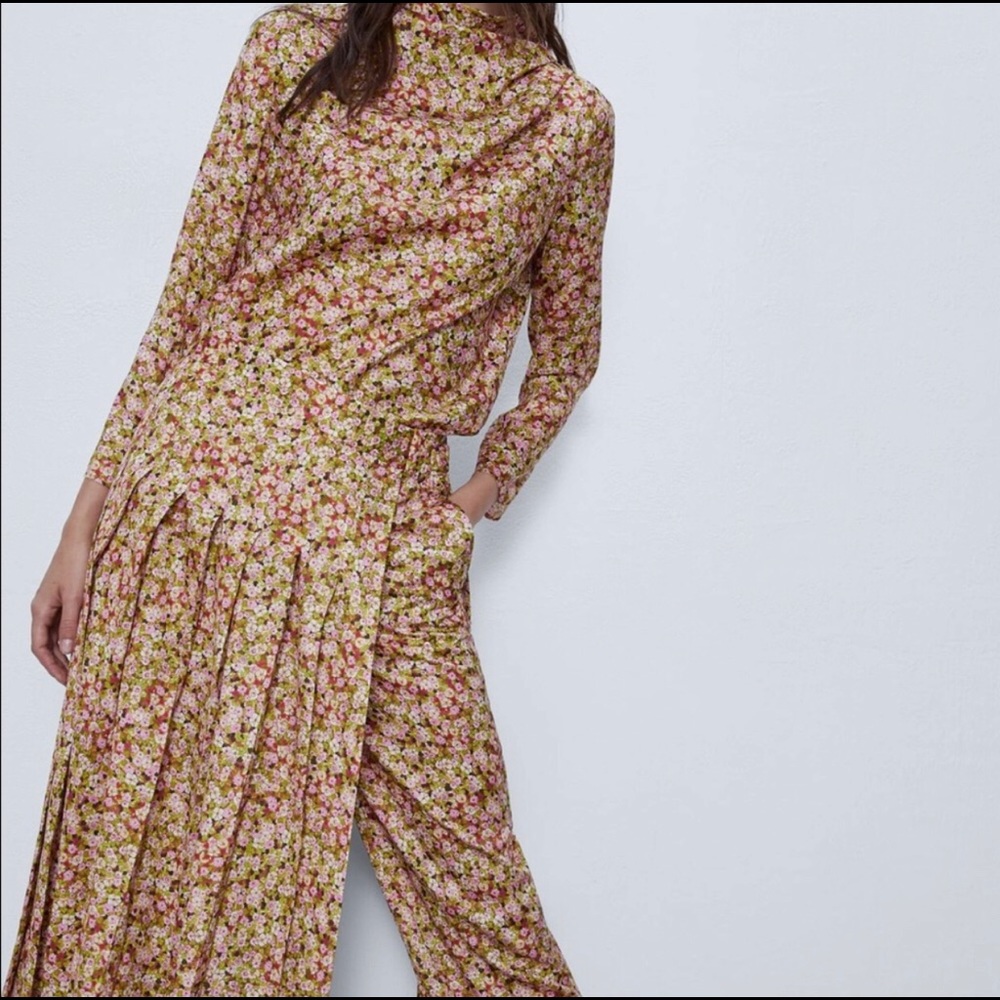 Zara floral pleated skirt pants set with top - Picture 4 of 15